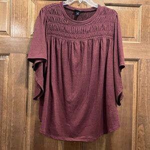 Torrid Purple Flutter Sleeve Scoop Neck Smocked Blouse, Relaxed Fit, Size 2 (2X)